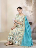 Cotton Printed Flared kurti palazzo with Dupatta