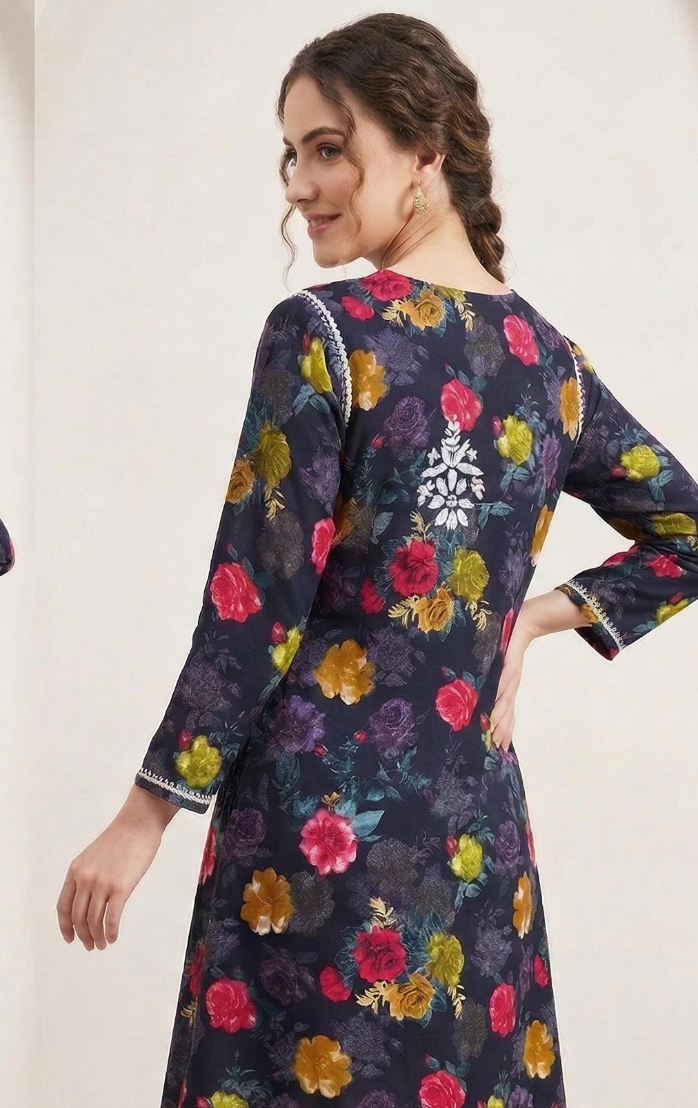 Lucknowi Chikankari Printed Rayon Short Kurti Top