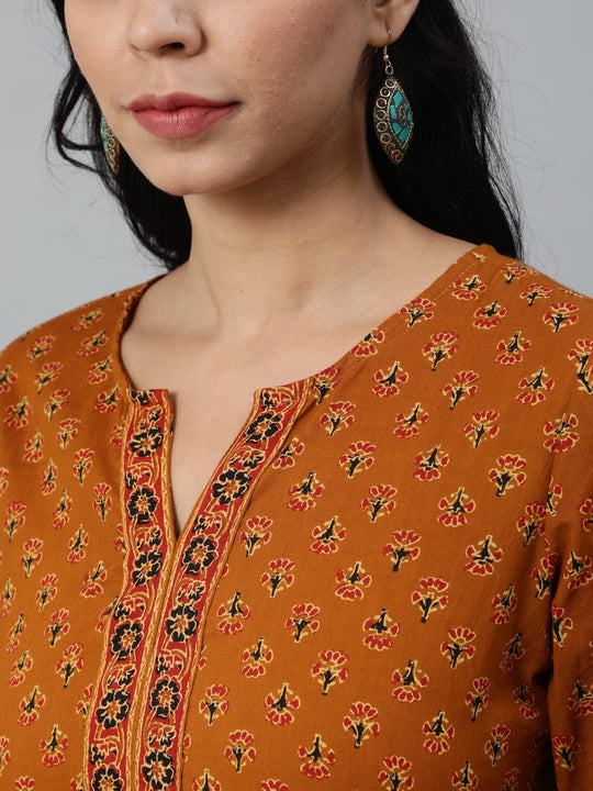Brown Printed Soft Cotton Short Kurti Top