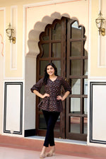 Load image into Gallery viewer, Black floral Printed Cotton Short Kurti Top
