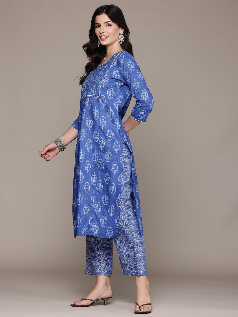 Blue Printed Kurta Palazzo Set with Dupatta