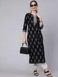Black Printed Cotton Kurti Top (Top Only)