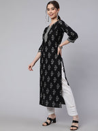 Black Printed Cotton Kurti Top (Top Only)
