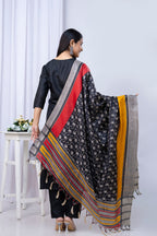 Solid Black Kurti Pants with Printed Dupatta