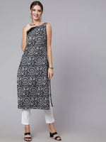 Load image into Gallery viewer, Classic Black Kantha Printed Cotton  Kurti Top
