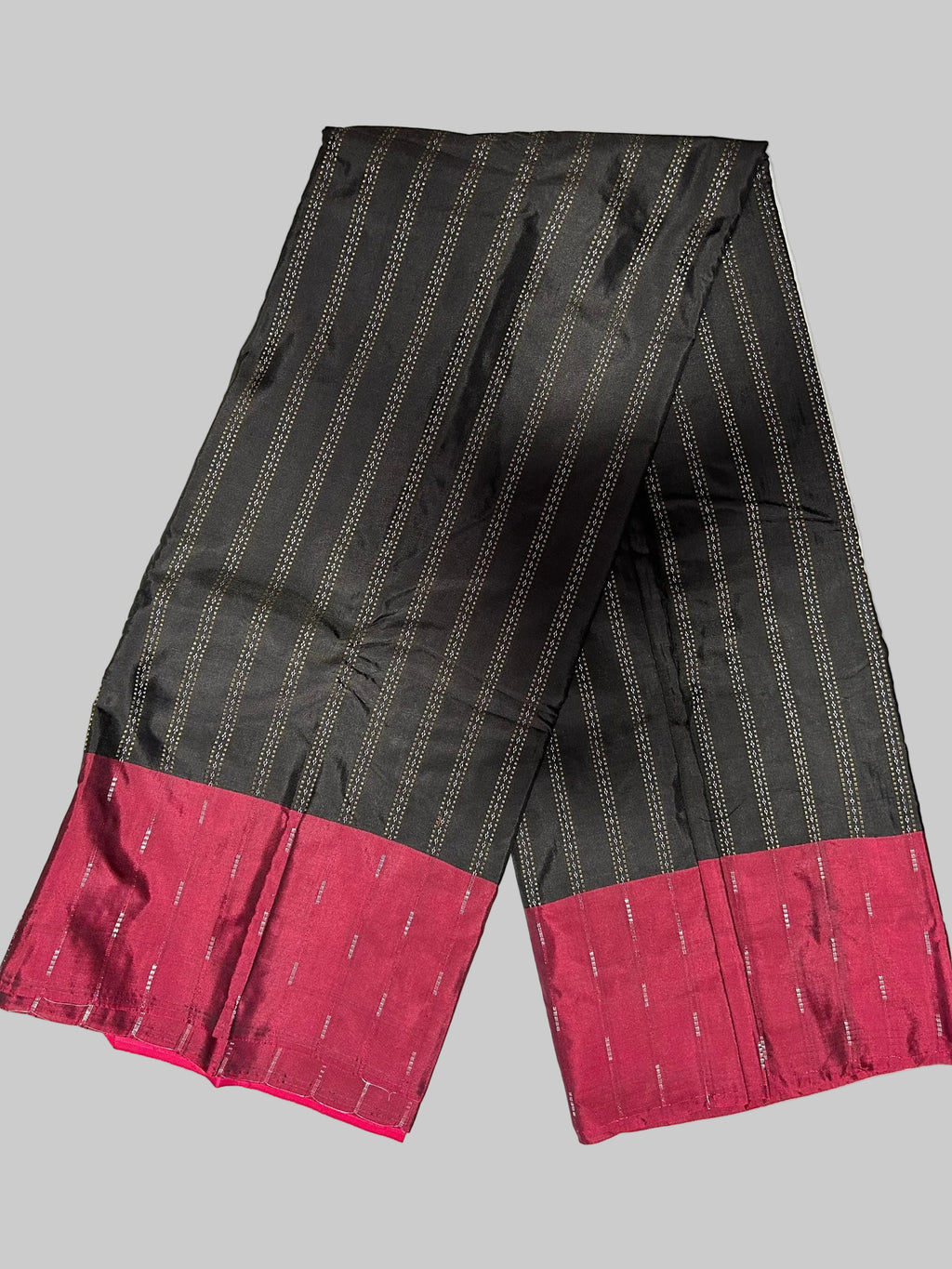 Striped Two toned Solid Semi Silk Saree With Contrast Border