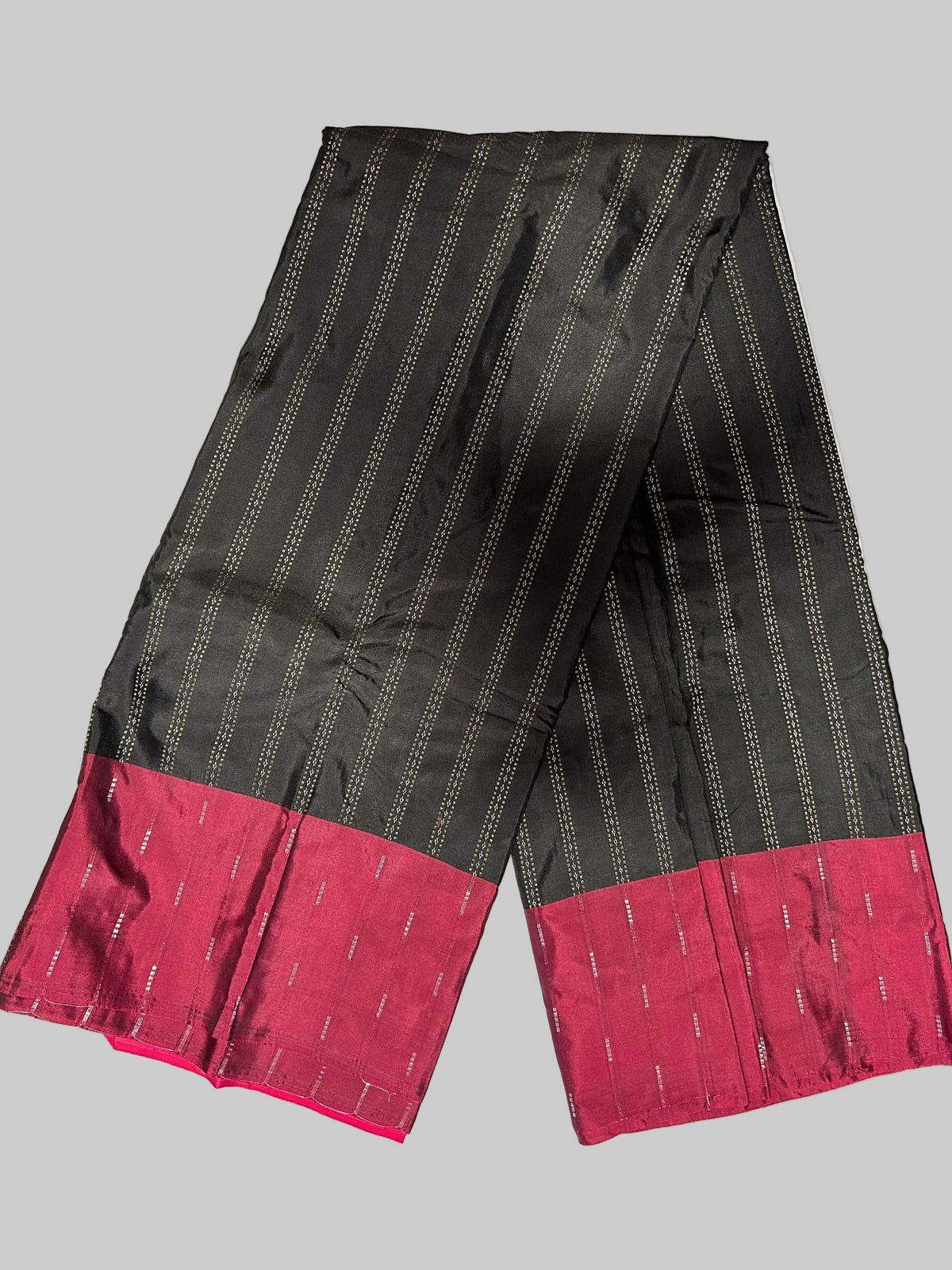 Striped Two toned Solid Semi Silk Saree With Contrast Border