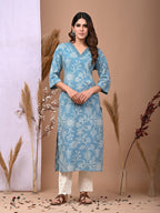 Floral Printed Cotton Kurti Top (Top Only)