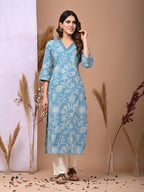 Floral Printed Cotton Kurti Top (Top Only)