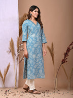 Floral Printed Cotton Kurti Top (Top Only)