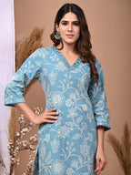 Floral Printed Cotton Kurti Top (Top Only)
