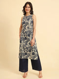 Navy Printed Cotton  Kurti Top (Top Only)