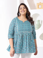 Load image into Gallery viewer, Plus size Blue Printed Cotton Top
