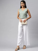 Load image into Gallery viewer, White Rayon Embroidered Palazzo Pants
