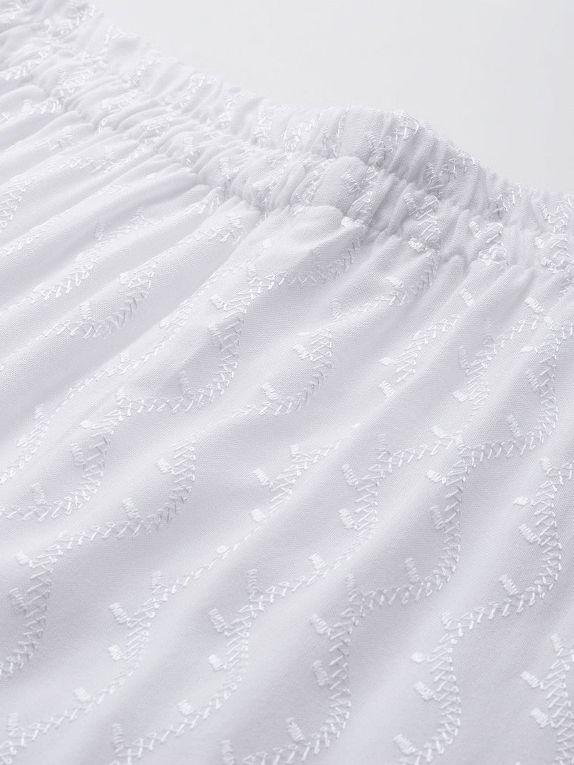 White Rayon Embroidered Palazzo Pants