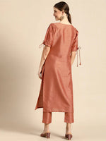 Load image into Gallery viewer, Peach Poly silk Kurta with Pants Set
