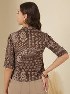Brown Cotton Floral Printed Top