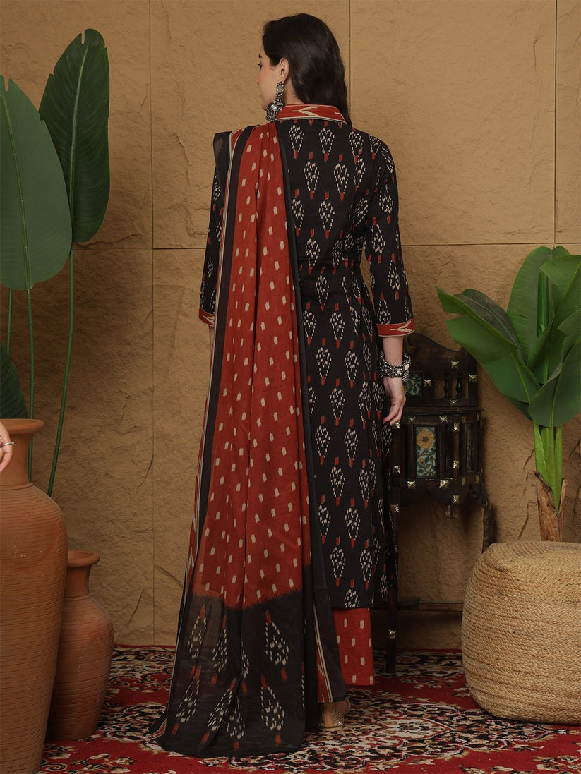 Black & Rust Printed cotton  Kurti Set
