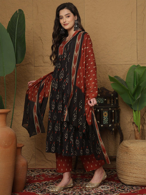 Black & Rust Printed cotton  Kurti Set