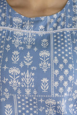 Load image into Gallery viewer, Sky Blue White Printed Cotton  Kurti Top (Top Only)
