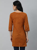 Brown Printed Soft Cotton Short Kurti Top