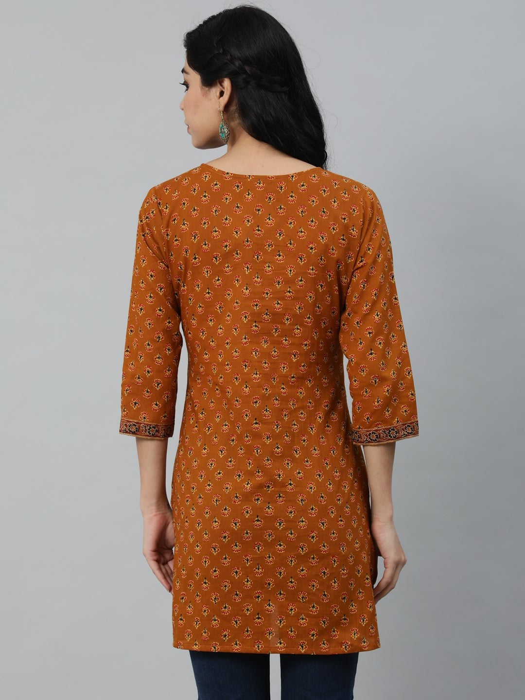 Brown Printed Soft Cotton Short Kurti Top