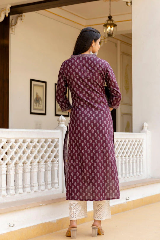 Ethnic Motif Printed Cotton Kurti Top (Top Only)