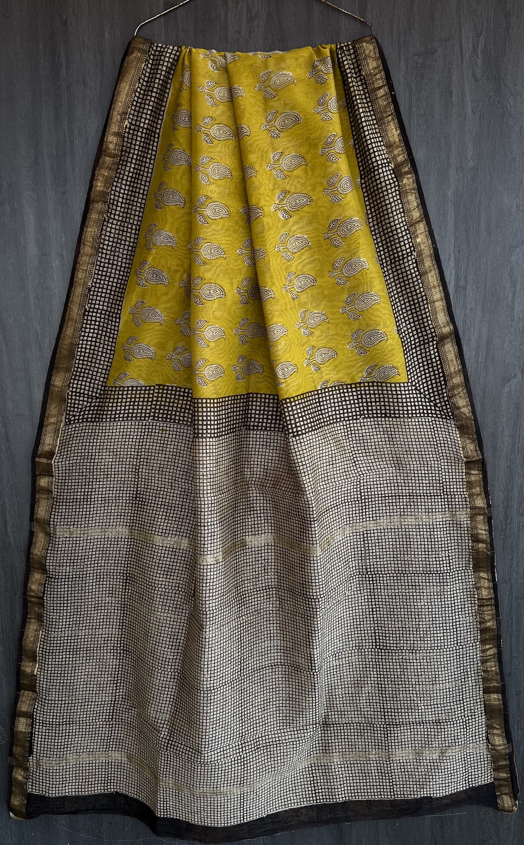 Hand Block (Bagru) Printed  Pure Maheswari Silk Saree