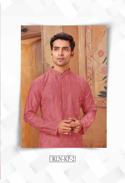 Cotton Silk Embroidered Men's Kurta Pajama Set