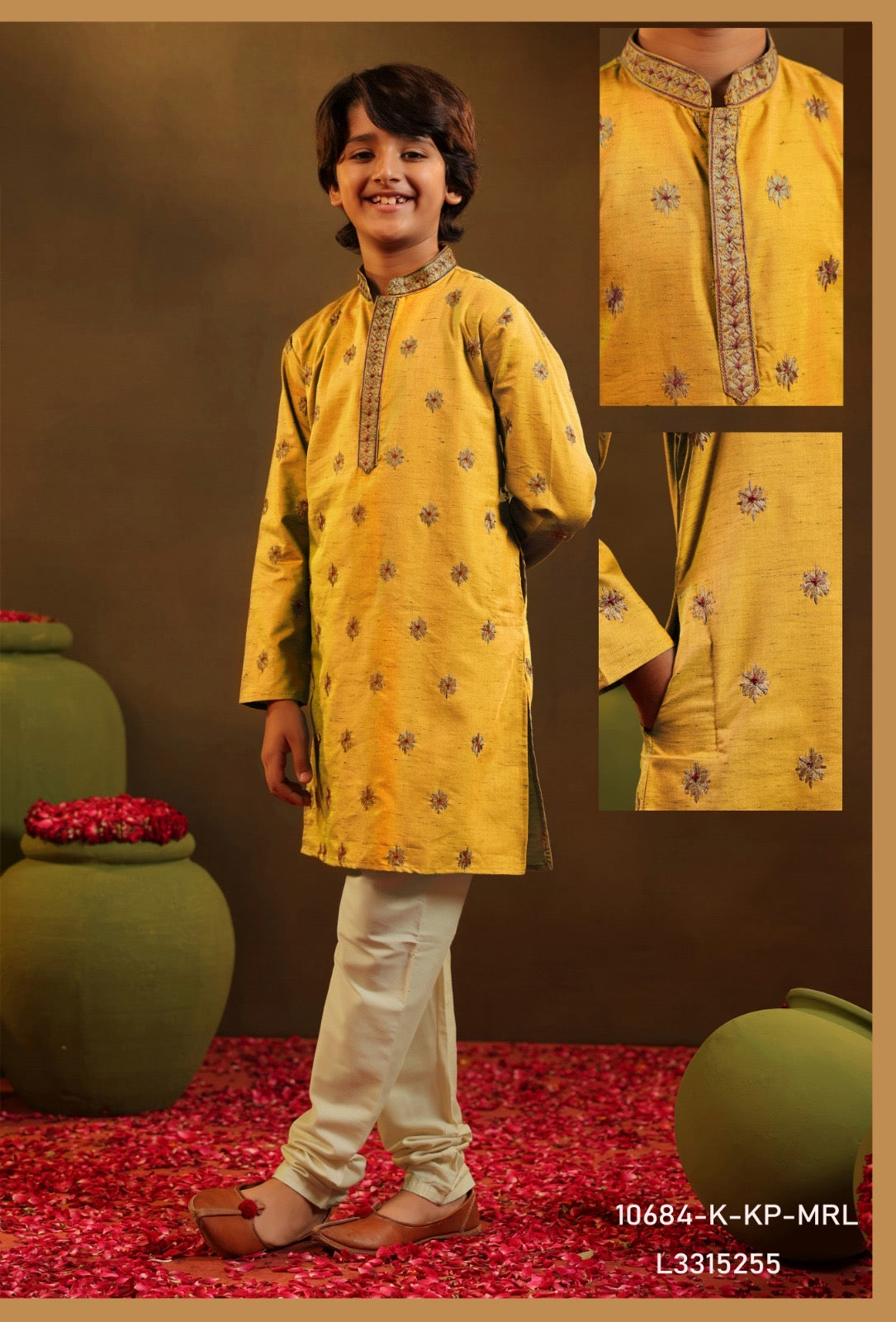 Silk  Embroidered Kurta Pajama Set For Boys