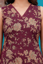 Maroon Printed Pure Cotton Kurti Set
