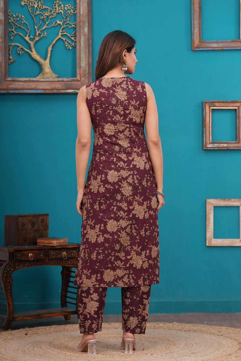 Maroon Printed Pure Cotton Kurti Set