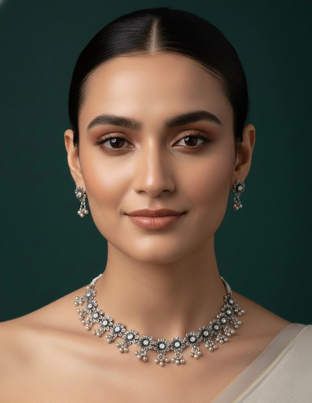 Oxidized Silver Plated  Necklace  Earrings Set