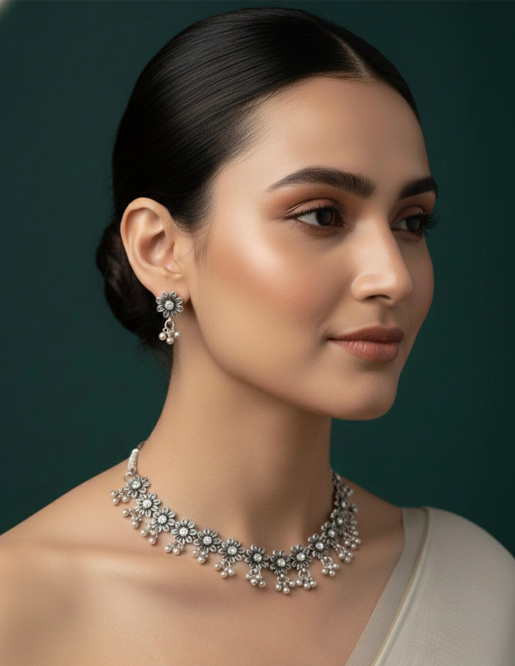 Oxidized Silver Plated  Necklace  Earrings Set