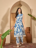 Blue & White Floral Printed Cotton Co-Ord Set