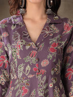 Purple & White Floral Printed Rayon Co-Ord Set