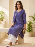 Hand Embroidered Muslin Silk Chikankari Kurti Top ( Top Only)