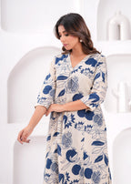Navy & Off White Floral Printed Cotton Co-Ord Set