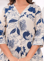 Navy & Off White Floral Printed Cotton Co-Ord Set