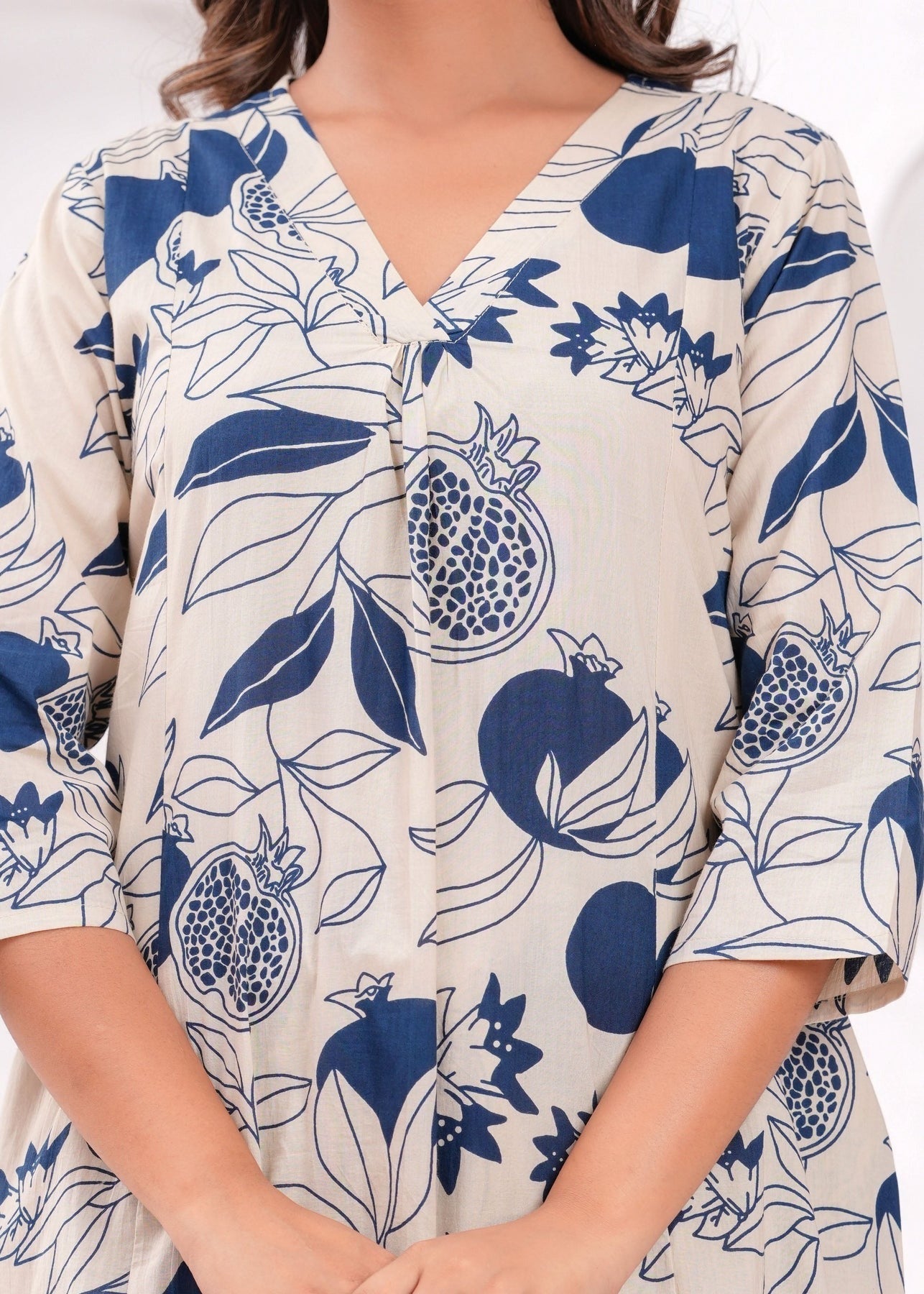 Navy & Off White Floral Printed Cotton Co-Ord Set