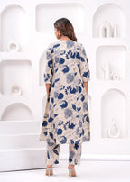 Navy & Off White Floral Printed Cotton Co-Ord Set