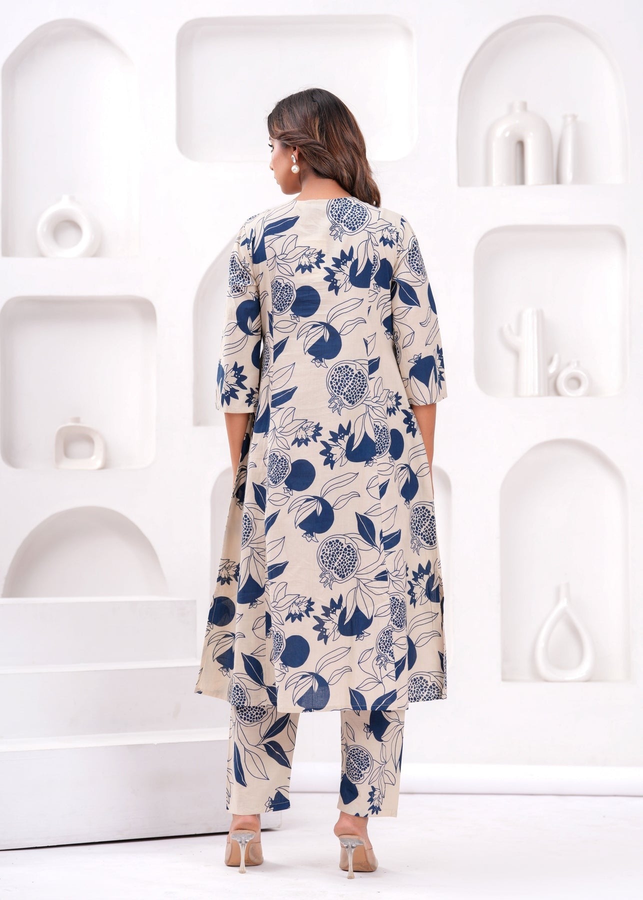 Navy & Off White Floral Printed Cotton Co-Ord Set