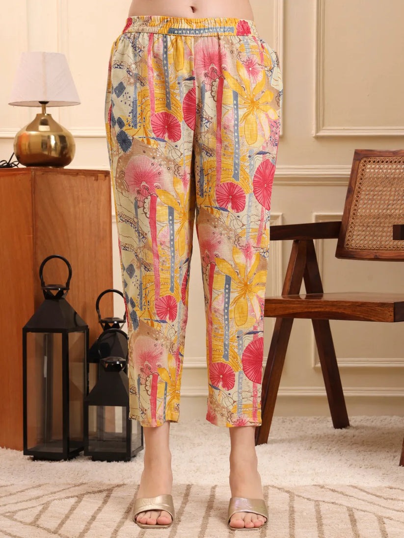 Multi Color Floral Printed Linen Cotton Co-Ord Set