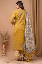 Mustard  cotton printed kurti set