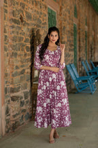 Mauve Floral printed Cotton Dress