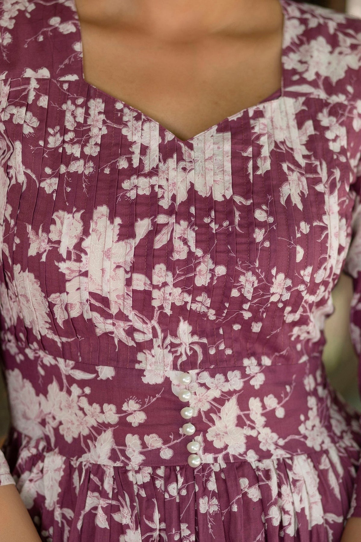 Mauve Floral printed Cotton Dress