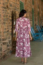 Mauve Floral printed Cotton Dress