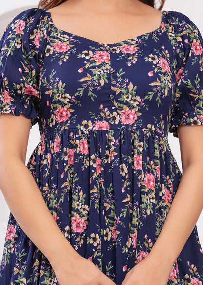 Navy Blue Floral printed  Dress