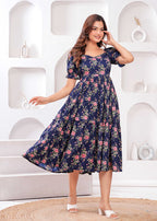 Navy Blue Floral printed  Dress