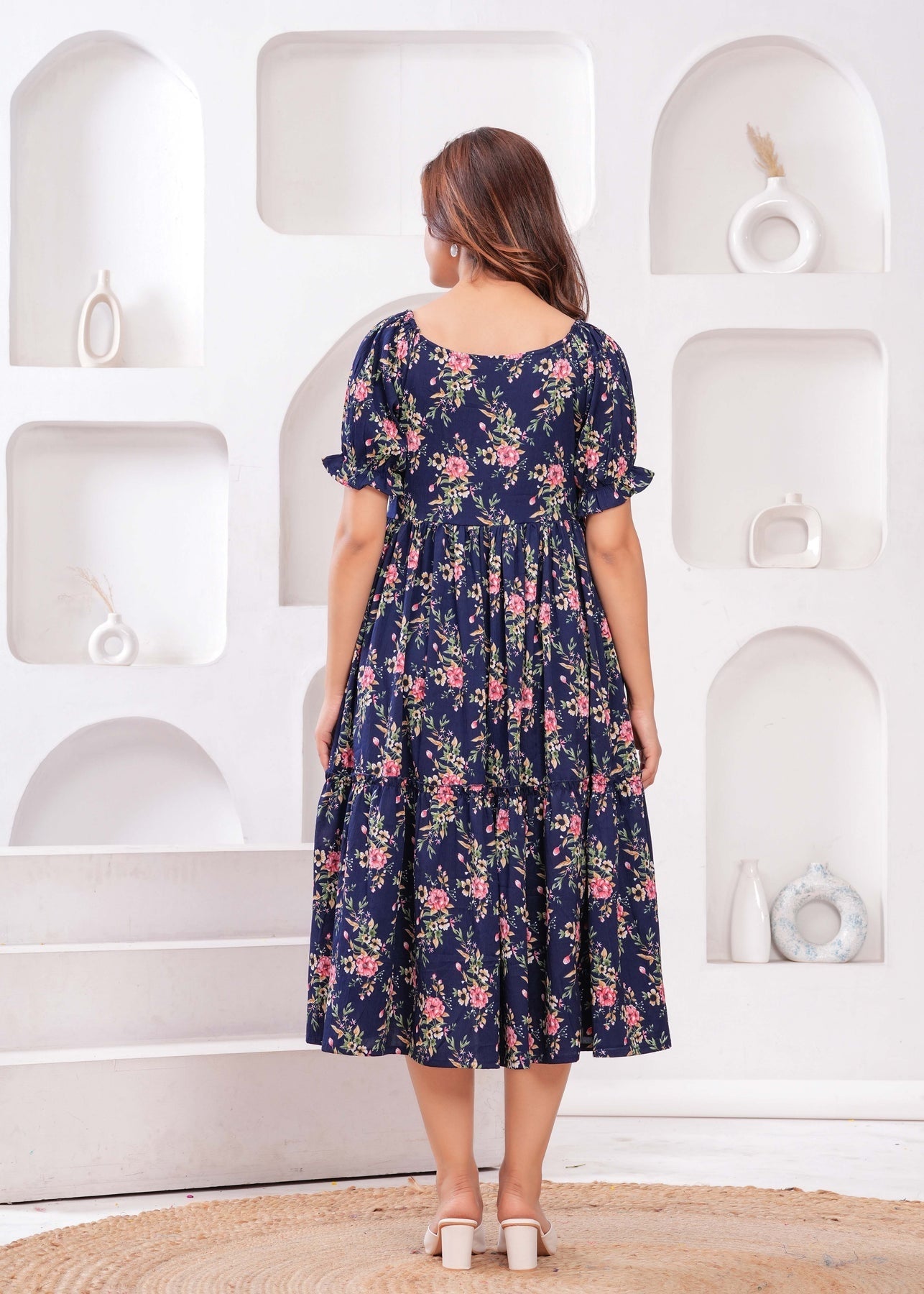 Navy Blue Floral printed  Dress